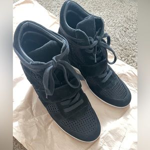 ASH Bowie Mesh BlackSuede Hook & Loop Strap Wedge High Top Sneakers Sz 38